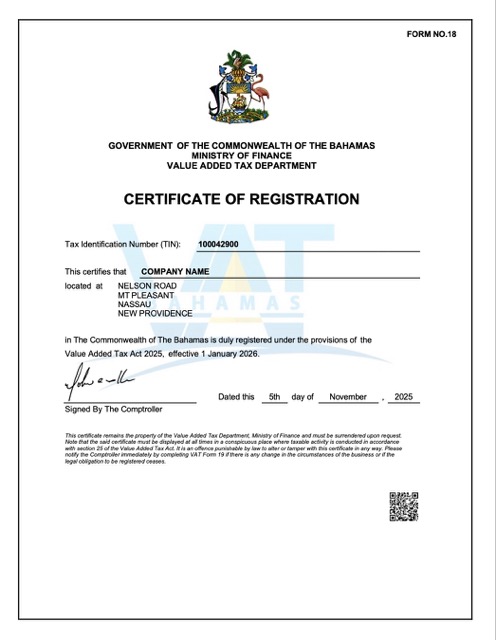 The Bahamas certificate of registration Word and PDF template